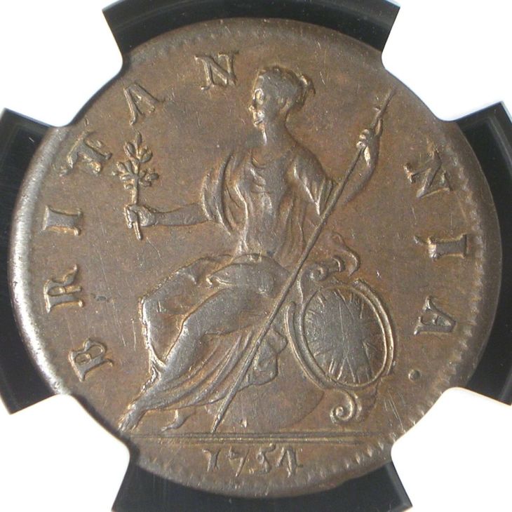 1754-George-II-Half-Penny-Graded-AU-55-By-NGC